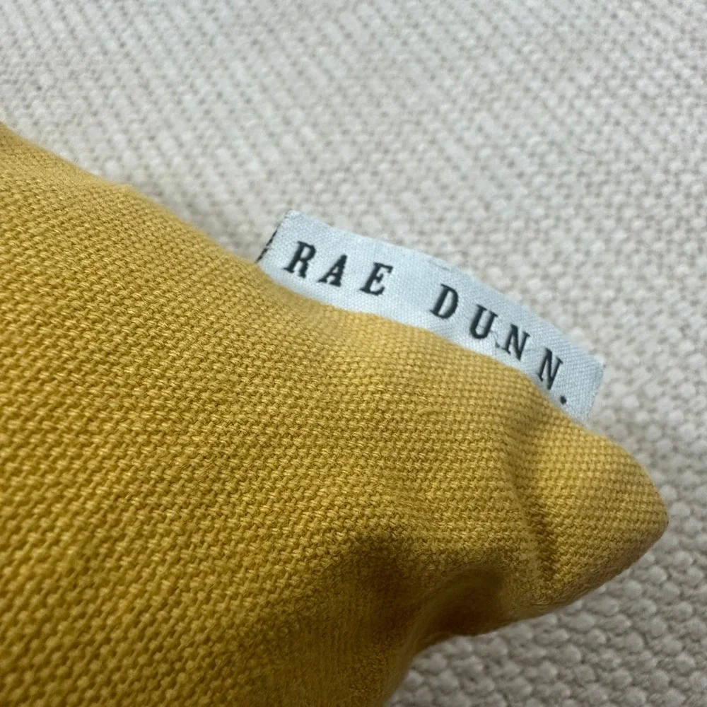Rae Dunn Simply Blessed Mustard Yellow Lumbar Pillow 34x12 Embroidered Farmhouse